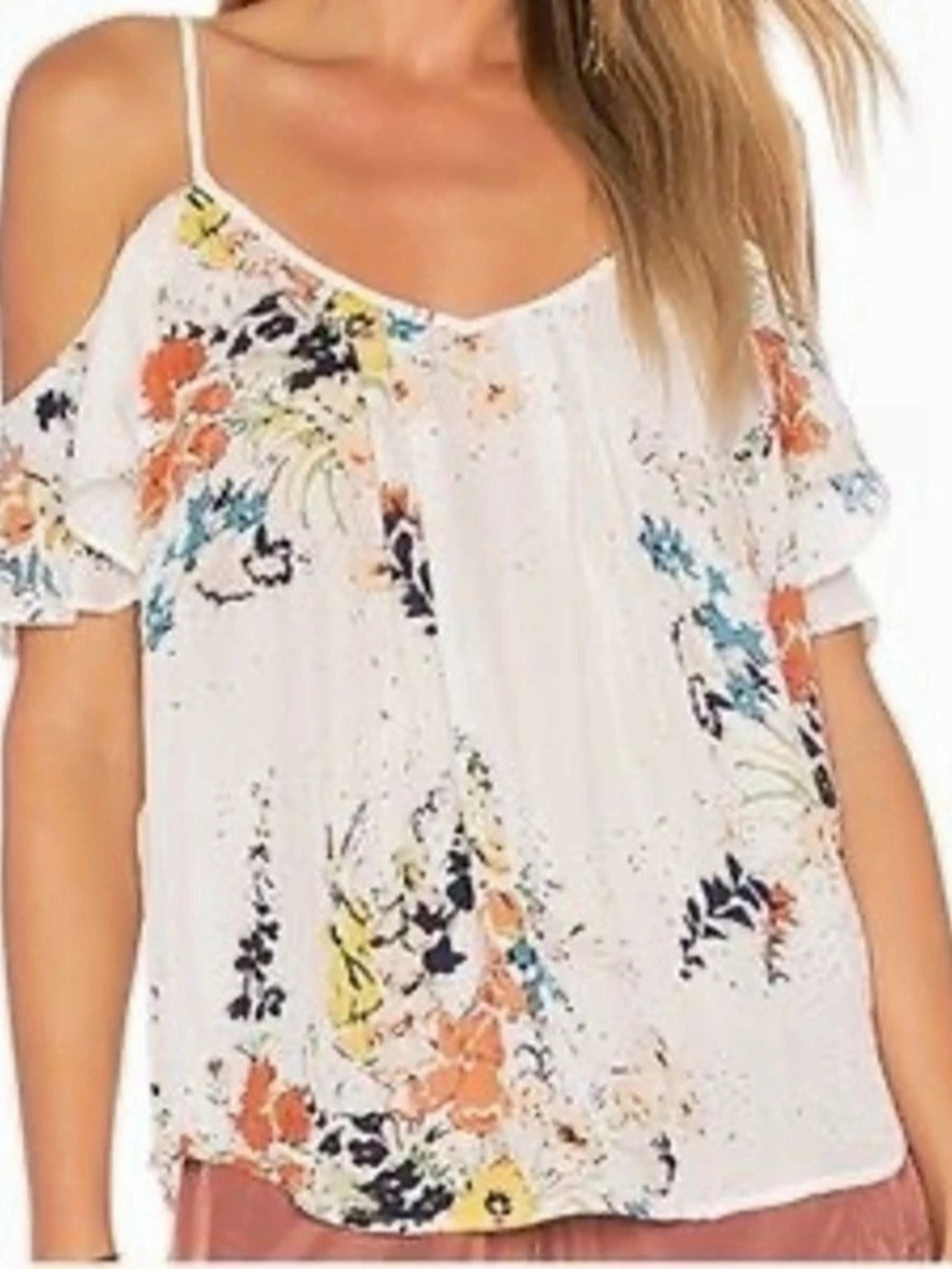 Joie Adorlee Floral Cold-Shoulder Silk Blouse